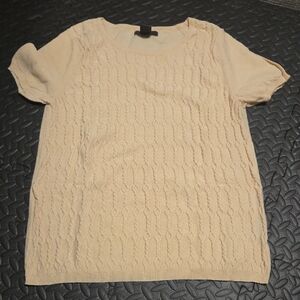Mantles Beige Short Sleeve Cable Knit Sweater